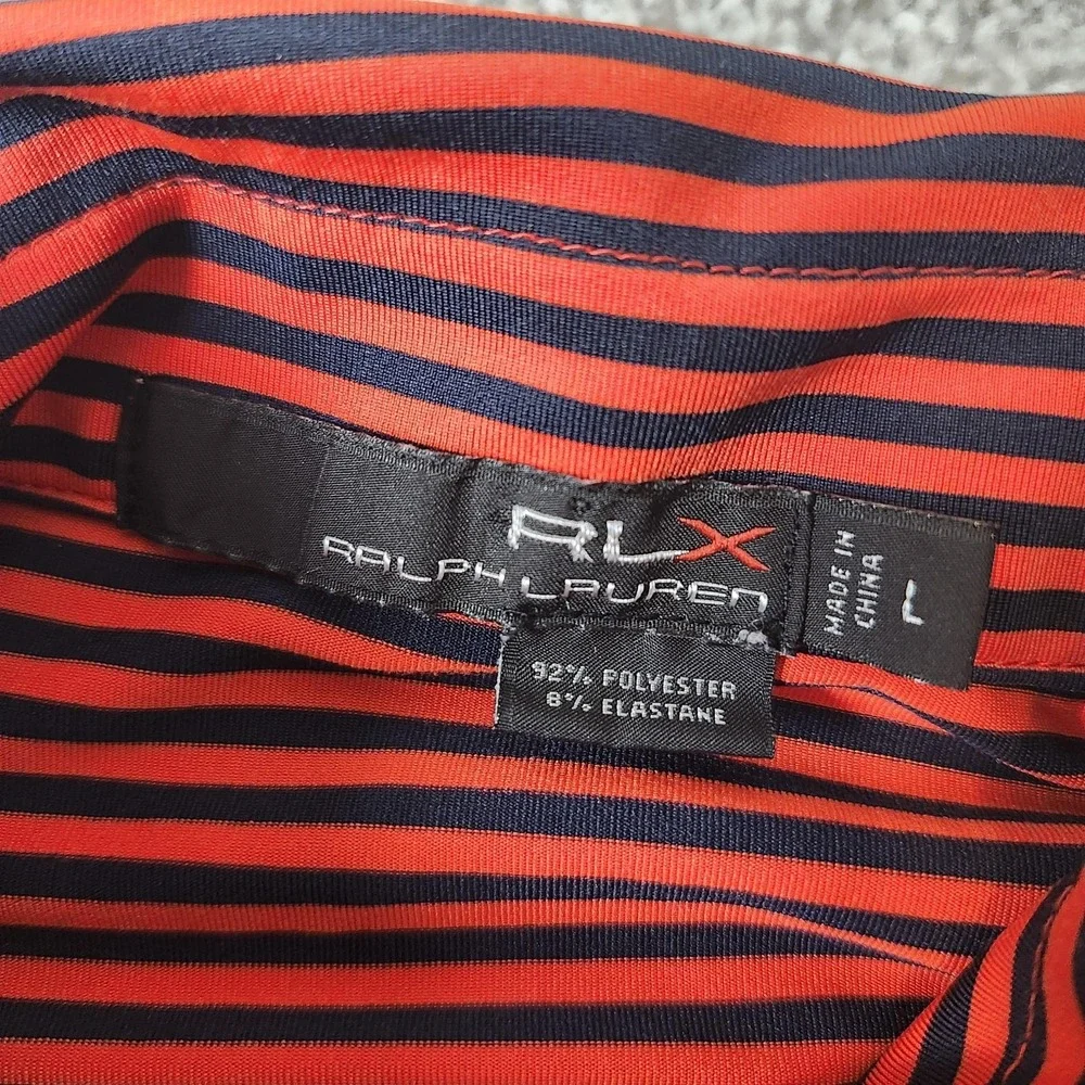 RLX Ralph Lauren Polo Shirt Mens Large Red Navy Striped Stretch Performance Golf